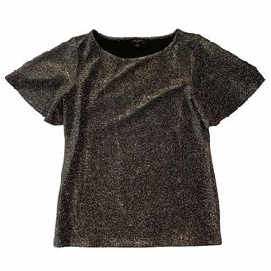 Ann Taylor Black Silver Shimmer Blouse Top XS Metallic Silver Sparkle